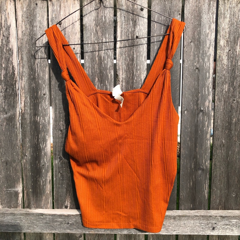 H&M Ribbed Knot-Shoulder Tank Top - Burnt Orange